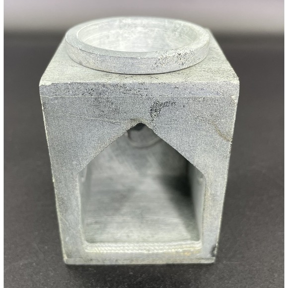 Essential Oil Burner Handcarved Soapstone Gray Om Symbol Made In India - Picture 4 of 14